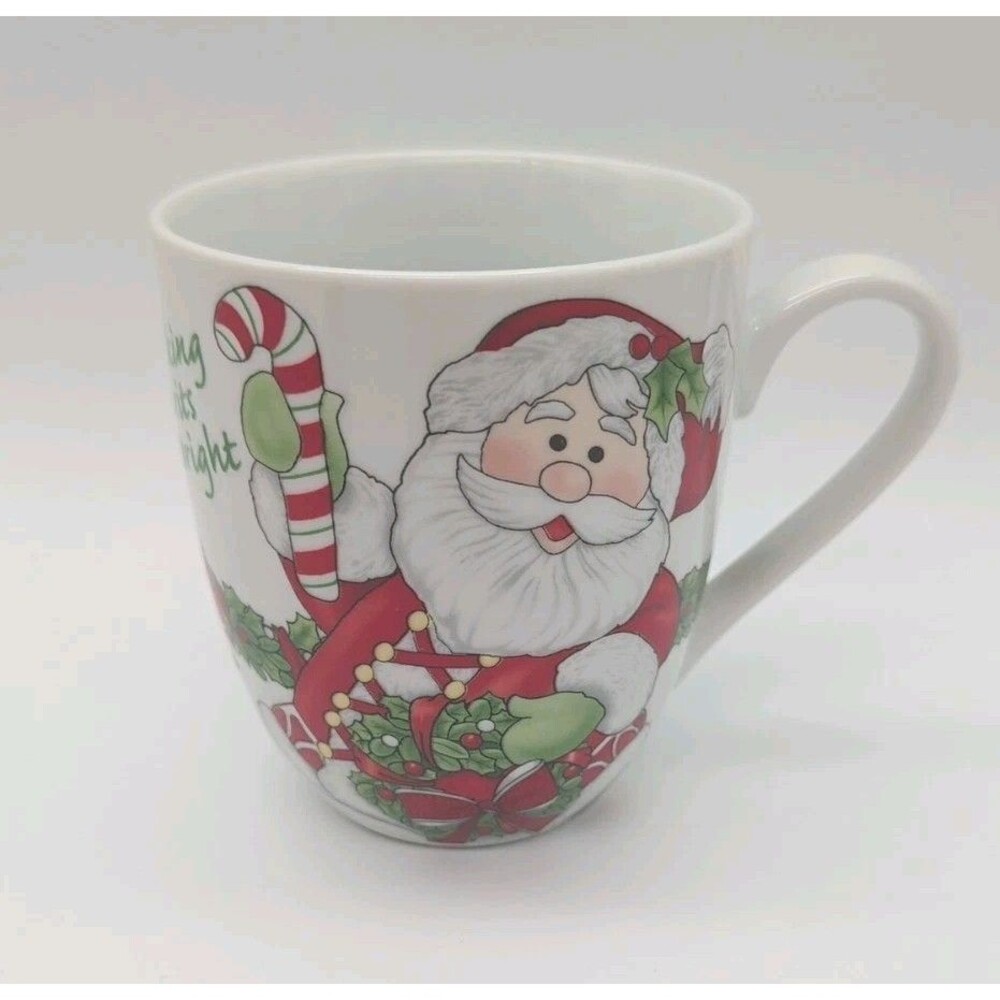 Fitz & Floyd Coffee Cake Mugs Santa Making Spirits Bright Mug